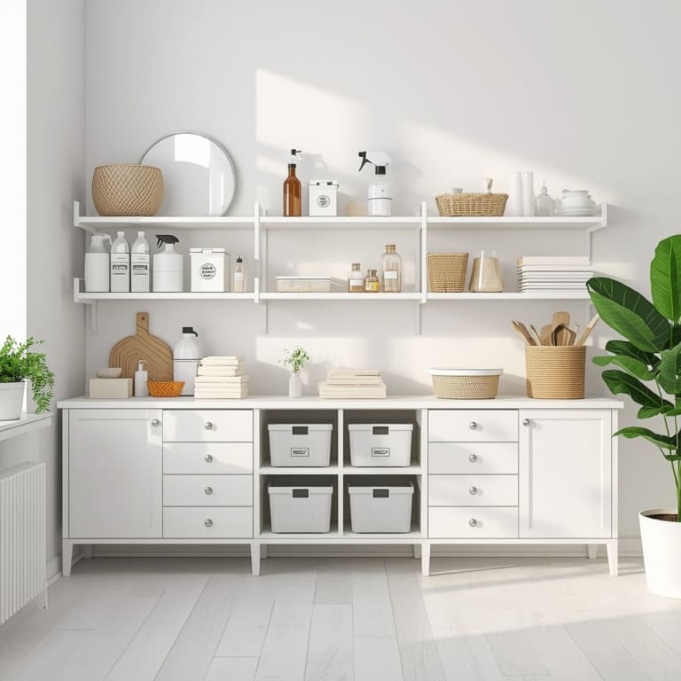 A cozy and tidy living room showcasing practical organization and cleaning ideas for a peaceful home.