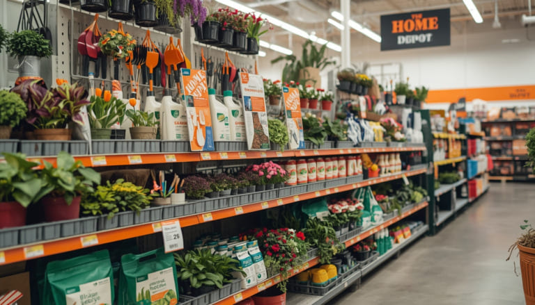Budget-friendly gardening solutions at Home Depot, featuring affordable plants, small tools, and basic fertilizers, showcasing cost-effective options for gardeners.